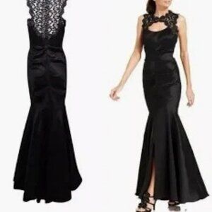 Xscape Black  Lace on top  Ruched Gown Sleeveless